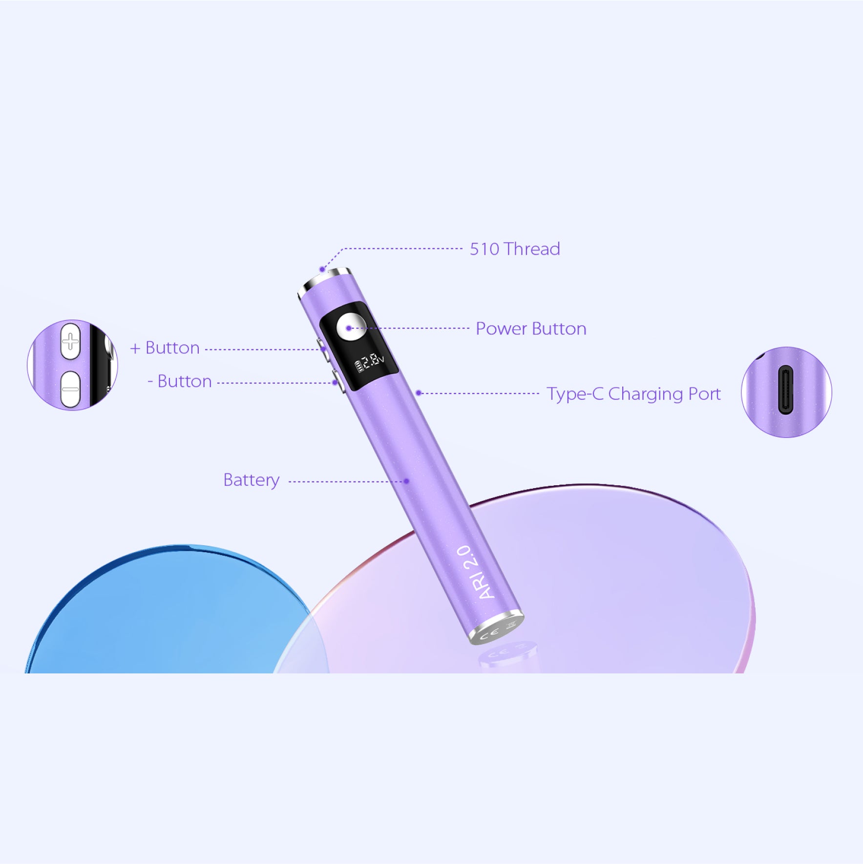 Yocan ARI 2.0 Dab Pen Battery features
