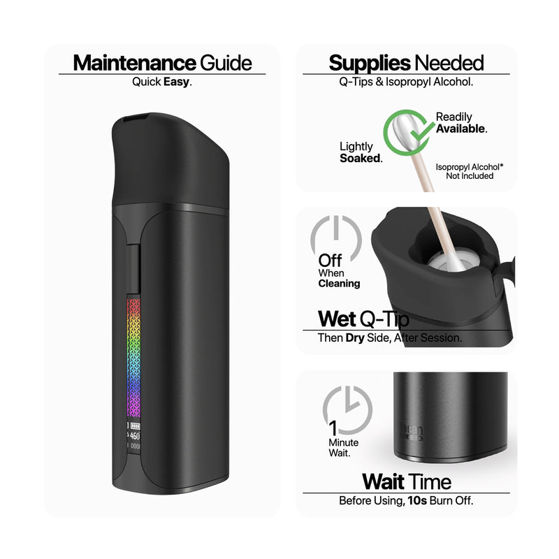 Pantalla OLED y retroalimentación háptica del Yocan Black Pocket con iluminación RGB e indicadores de sesión