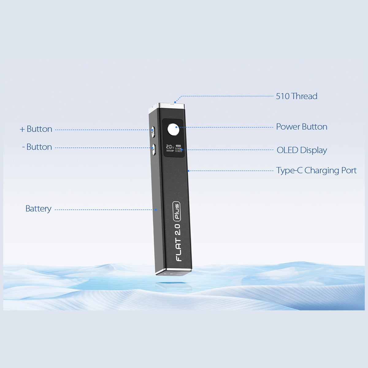 Yocan FLAT 2.0 Dab Pen 510 Thread Battery - features