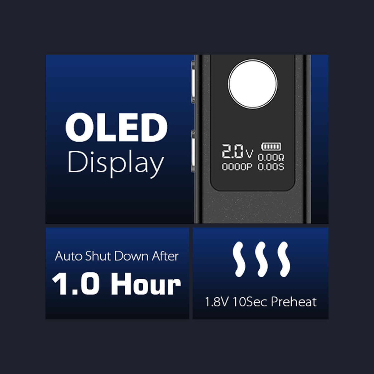 Yocan FLAT 2.0 Dab Pen 510 Thread Battery - features