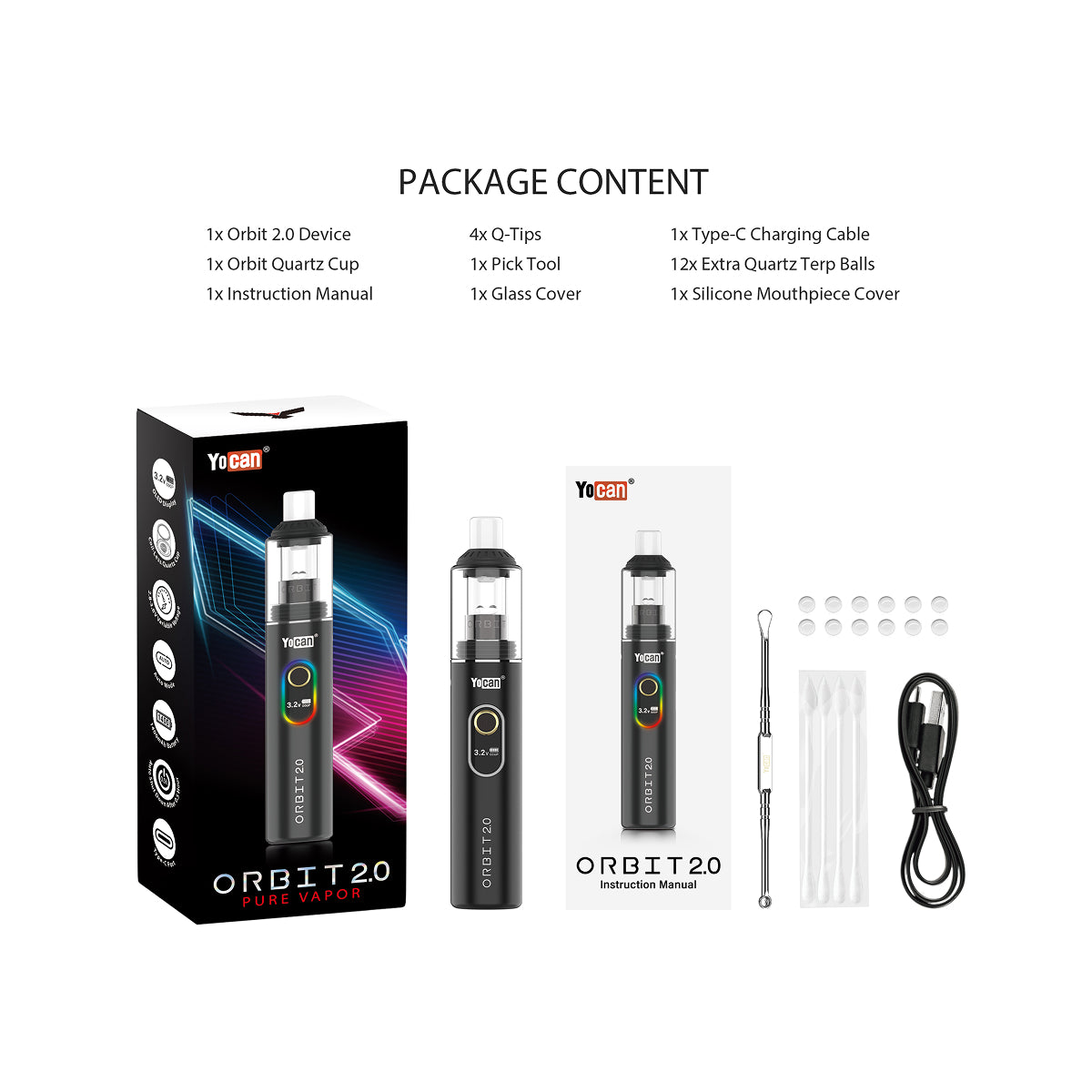 Yocan Orbit 2.0 Dab Pen Vaporizer - what's in the box